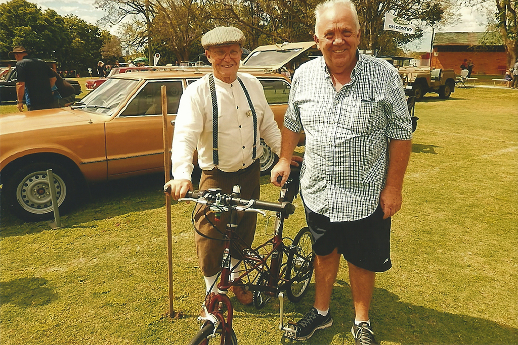 George and Derek with Moulton Bicycle