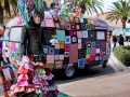 Dressed tree and handcraft covered van display